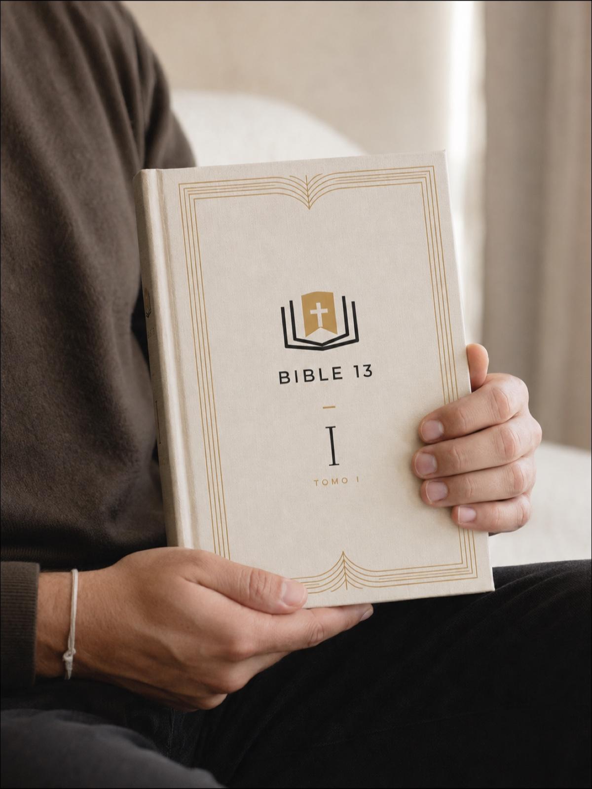 A reader holding a Bible 13 volume.